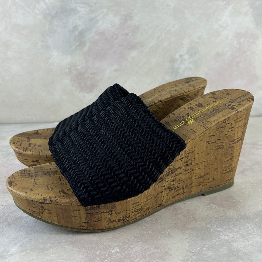 Montego Bay Club Women's Cork Black Elastic Strap Wedge Sandals size‎ 8.5